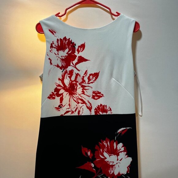 Danny & Nicole Red Floral Colorblock Sheath Dress Holiday Winter Midi Black 14 - Picture 4 of 10